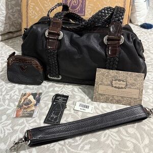 Brighton Meryl Black and Brown Leather Handbag Set